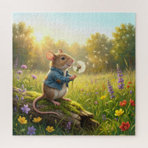 Mouse Blowing Dandelion Seedlings Jigsaw Puzzle