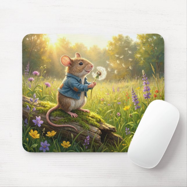 Mouse Blowing Dandelion Seedlings Mat (With Mouse)