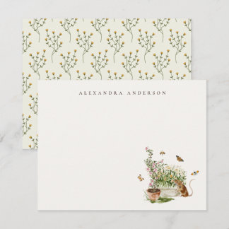 Mouse Butterfly Floral Garden Personal Stationery Card