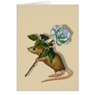 Mouse Carrying Large White Rose, Any Occasion