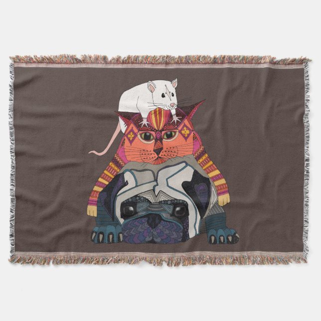 mouse cat pug chocolate throw blanket (Front)