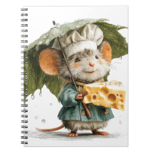 Mouse Chef in Rain with Leaf Umbrella and Cheese Notebook
