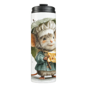 Mouse Chef in Rain with Leaf Umbrella and Cheese Thermal Tumbler