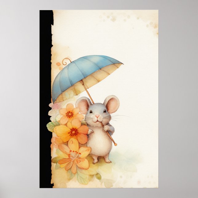 Mouse chewing on cane flowers stained paper poster (Front)