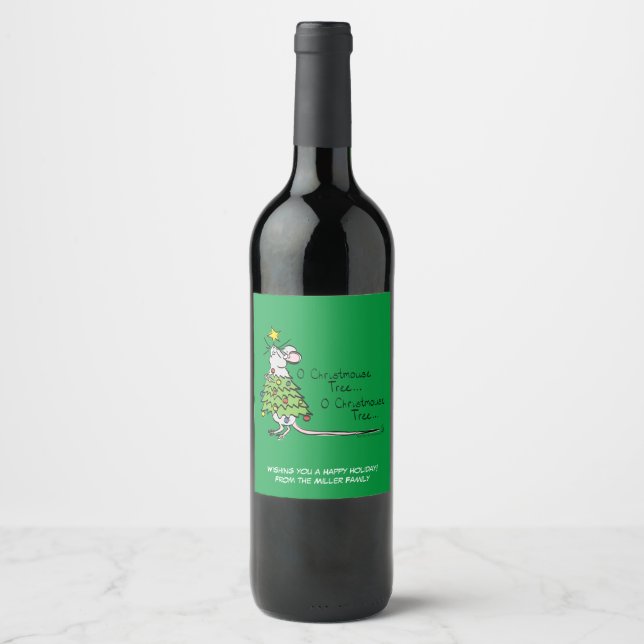 Mouse Christmas Funny Kids Wine Label (Front)