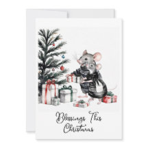 Mouse Couple with Christmas Tree Holiday Cards