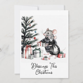 Mouse Couple with Christmas Tree Holiday Cards