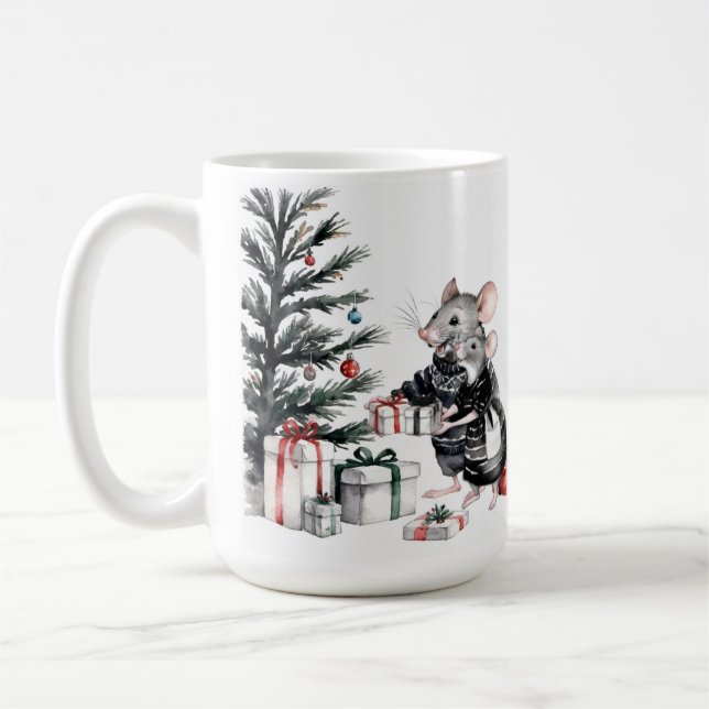 Mouse Couple with Christmas Tree Holiday Mug (Left)