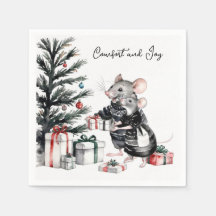 Mouse Couple with Christmas Tree Holiday Napkins