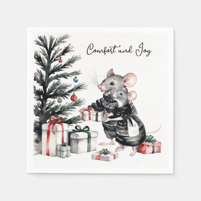 Mouse Couple with Christmas Tree Holiday Napkins (Front)
