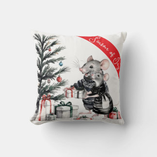 Mouse Couple with Christmas Tree Holiday Pillow