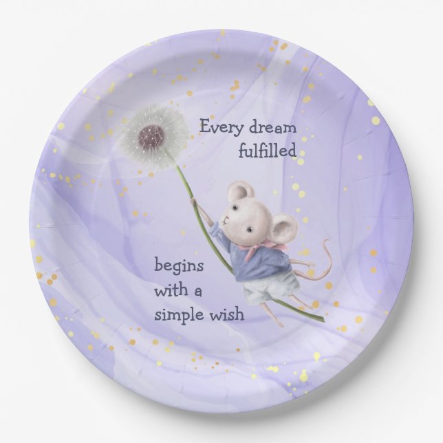 Mouse Dandelion Every Dream Simple Wish Paper Plate (Front)