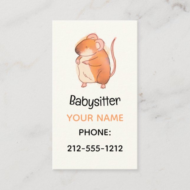 Mouse Doodle Babysitter QR Code Business Card (Front)