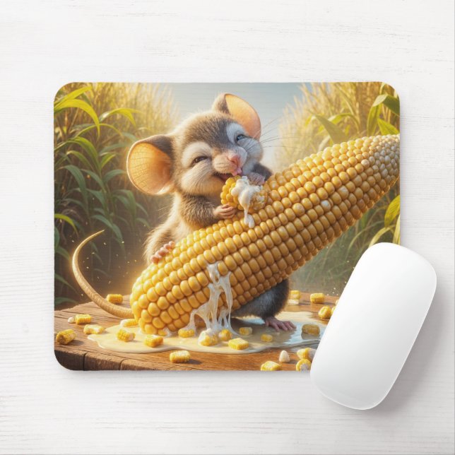 Mouse Eating Corn On The Cob Mouse Mat (With Mouse)
