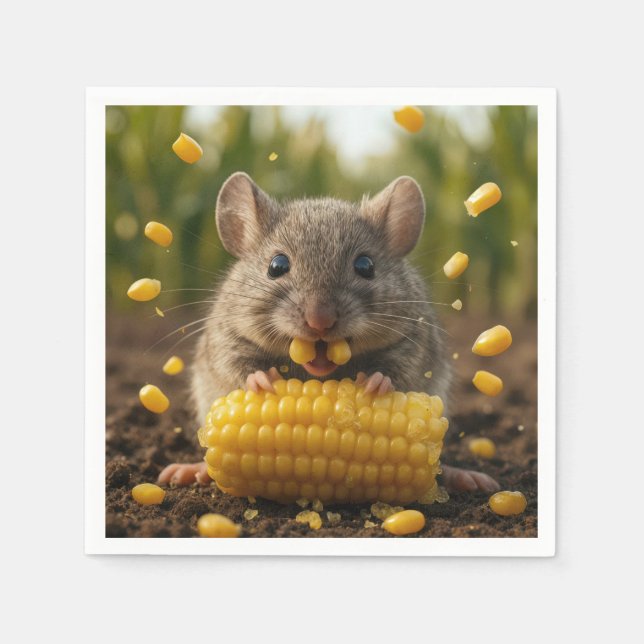 Mouse Enjoying an Ear of Corn Napkin (Front)