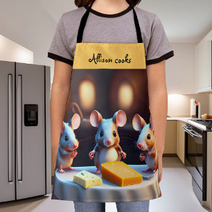 Mouse family - a cute scene at the dinner table  apron