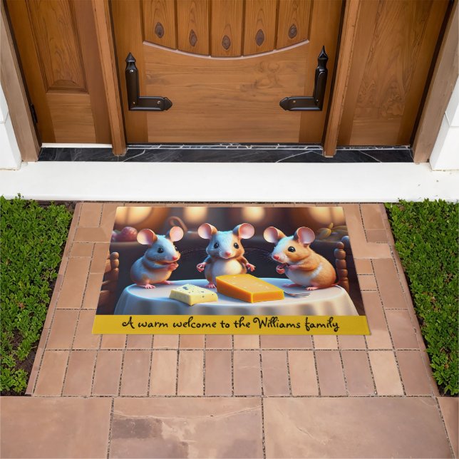 Mouse family at the dining table doormat (Outdoor)