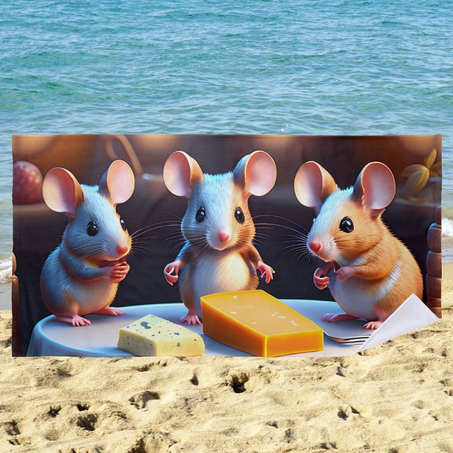 Mouse family at the dining table, fun  beach towel (Creator Uploaded)
