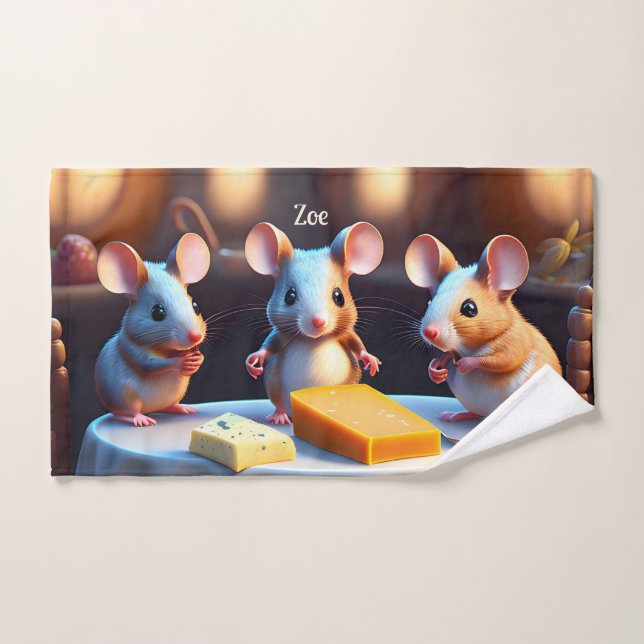 Mouse family at the dining table -  hand towel (Hand Towel)