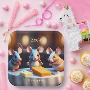 Mouse family at the dining table, Kids Birthday  Paper Plate
