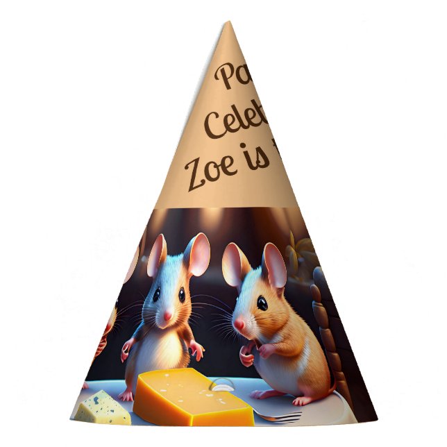 Mouse family at the dining table, Kids Birthday  Party Hat (Left)