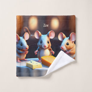 Mouse family at the dining table - wash cloth
