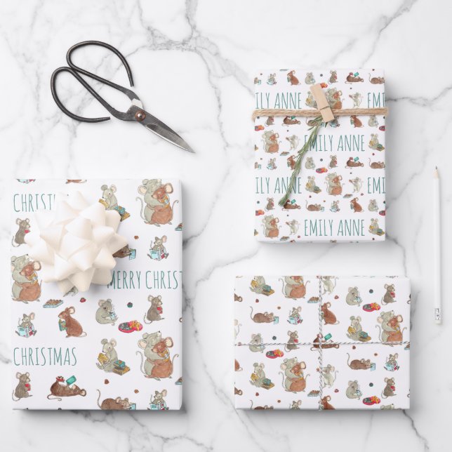 Mouse Family Christmas Wrapping Paper Sheet (Front)