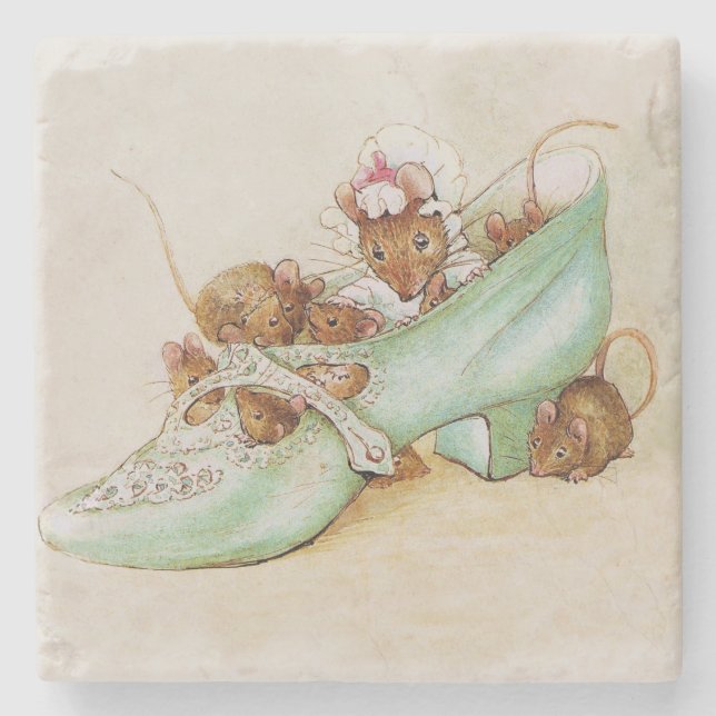 Mouse Family in a Shoe by Beatrix Potter Stone Coaster (Front)