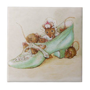 Mouse Family in a Shoe by Beatrix Potter Tile