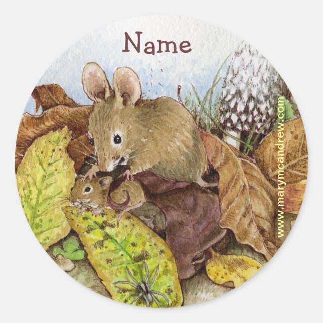 Mouse Family in the Leaves customisable stickers (Front)