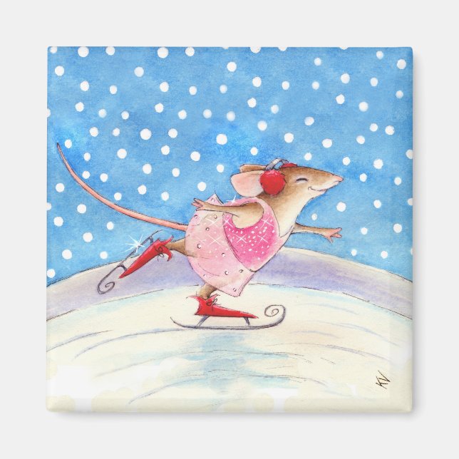 Mouse figure skater magnet (Front)