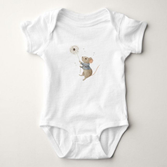 mouse flies on a dandelion baby bodysuit (Front)