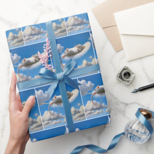 Mouse Floating On a Feather Wrapping Paper