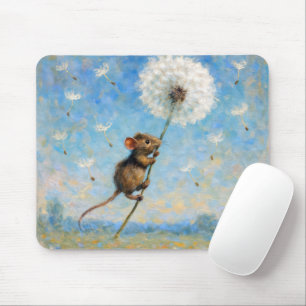 Mouse Floating On a Fluffy Dandelion Mat