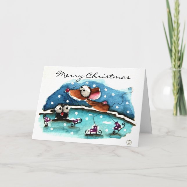 Mouse goes ski'ing holiday card (Front)
