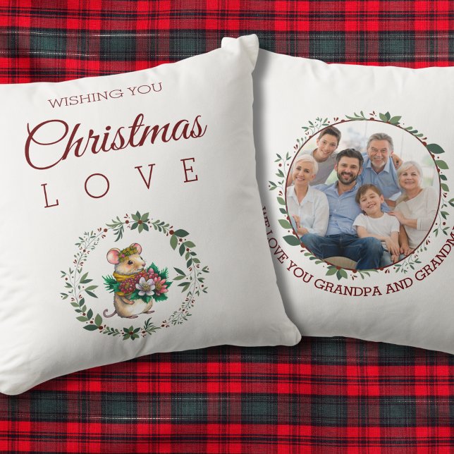 Mouse Grandparent Family Photo Christmas Wreath Cushion (Creator Uploaded)