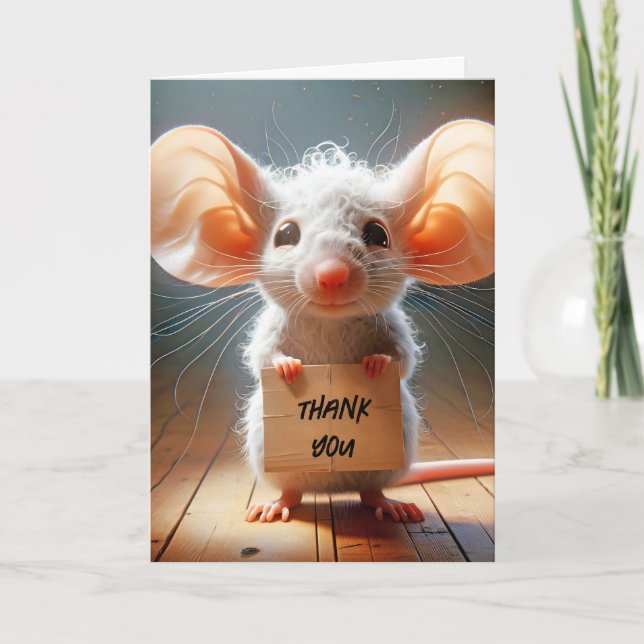 Mouse Holding a Cardboard Thank You Sign Card (Front)