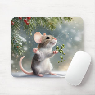 Mouse Holding a Mistletoe Sprig Mat