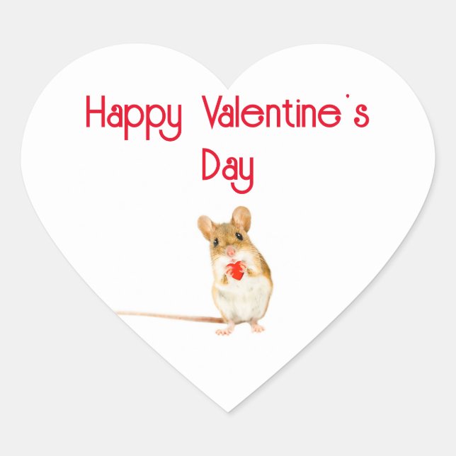 Mouse Holding Heart Valentine Sticker (Front)