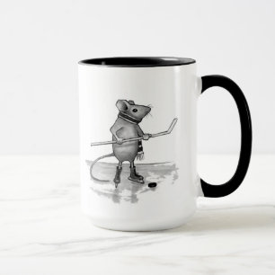 Mouse Holding Hockey Stick: Pencil Drawing Mug