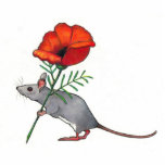 Mouse Holding Red Flower: Colour Pencil Art Standing Photo Sculpture<br><div class="desc">My drawing of a cute grey mouse holding a large red Poppy.  Drawing created in colour pencil.</div>