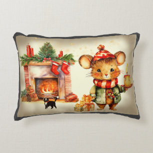Mouse House Christmas Throw Pillow