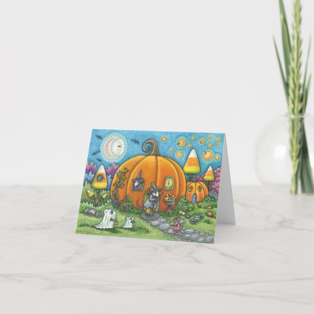 MOUSE HOUSE & TRICK OR TREATS HALLOWEEN NOTE CARD (Front)