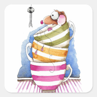 Mouse in a cup square sticker