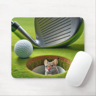 Mouse In a Golf Course Hole Mat