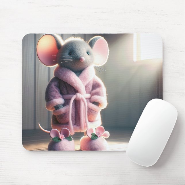 Mouse In a Pink Robe and Slippers Mat (With Mouse)