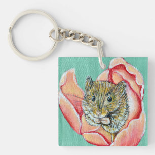 Mouse in a Tulip Painting Key Ring