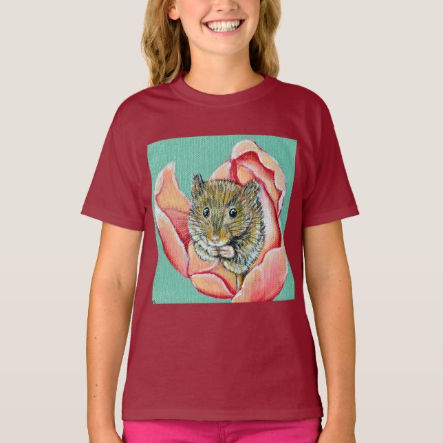 Mouse in a Tulip Painting T-Shirt (Front)