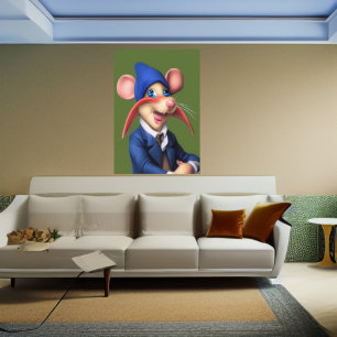 Mouse in blue jacket and beanie   AI Art Poster