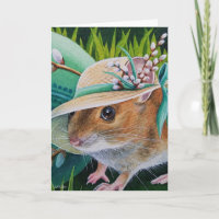 Mouse in Bonnet Found Green Egg Watercolor Art